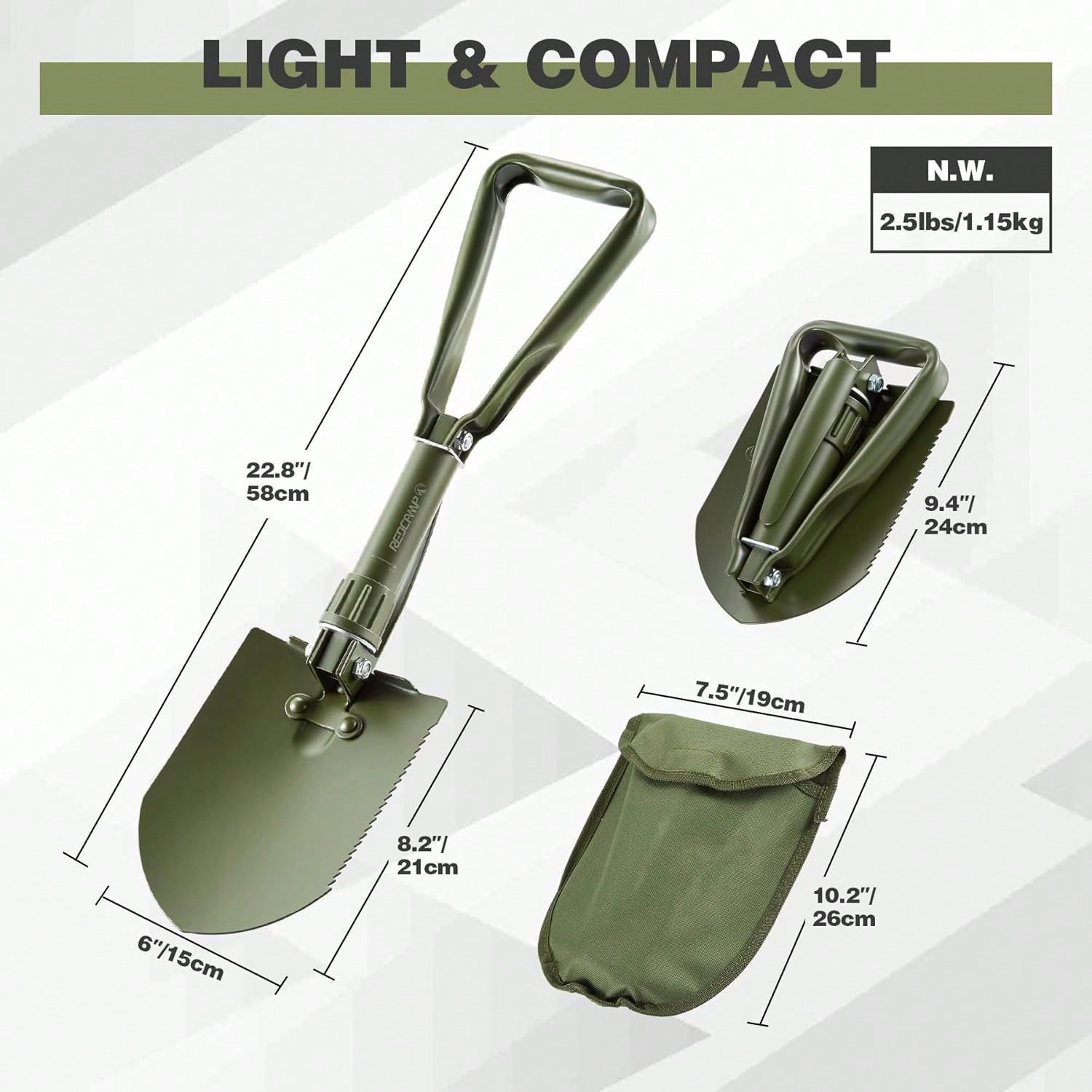 23 Inch Folding Camping Shovel - đánh giá và giá Gardening Tools Green